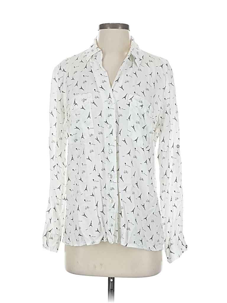 Pre-owned Just Living Long Sleeve Blouse In White
