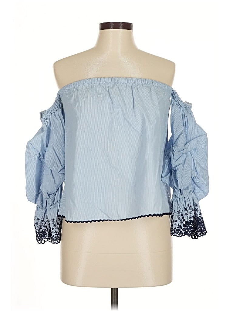 Pre-owned Zara Basic 3/4 Sleeve Blouse In Blue