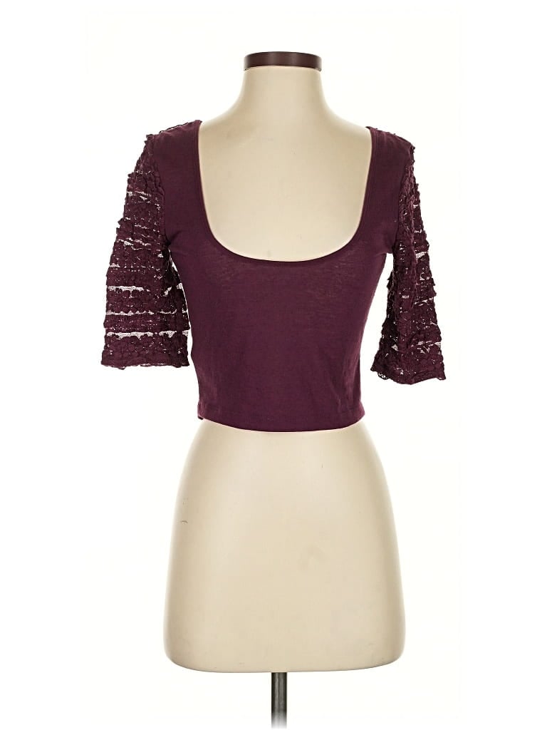 Pre-owned Kimchi Blue Short Sleeve Top Burgundy Sweetheart Neckline Tops