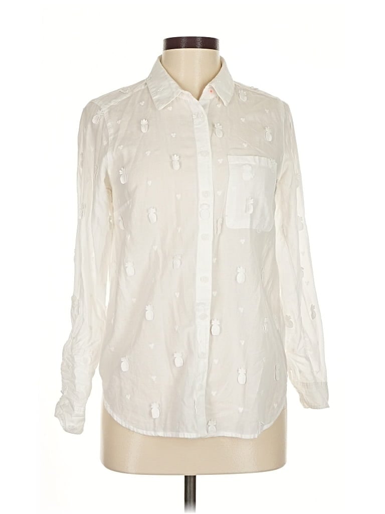 Pre-owned Maeve By Anthropologie Long Sleeve Button Down Shirt In White