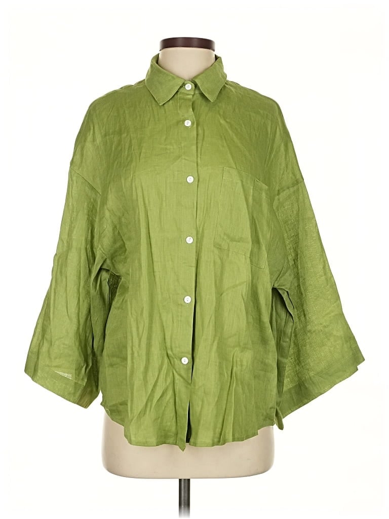 Pre-owned Berlook 3/4 Sleeve Button Down Shirt In Green