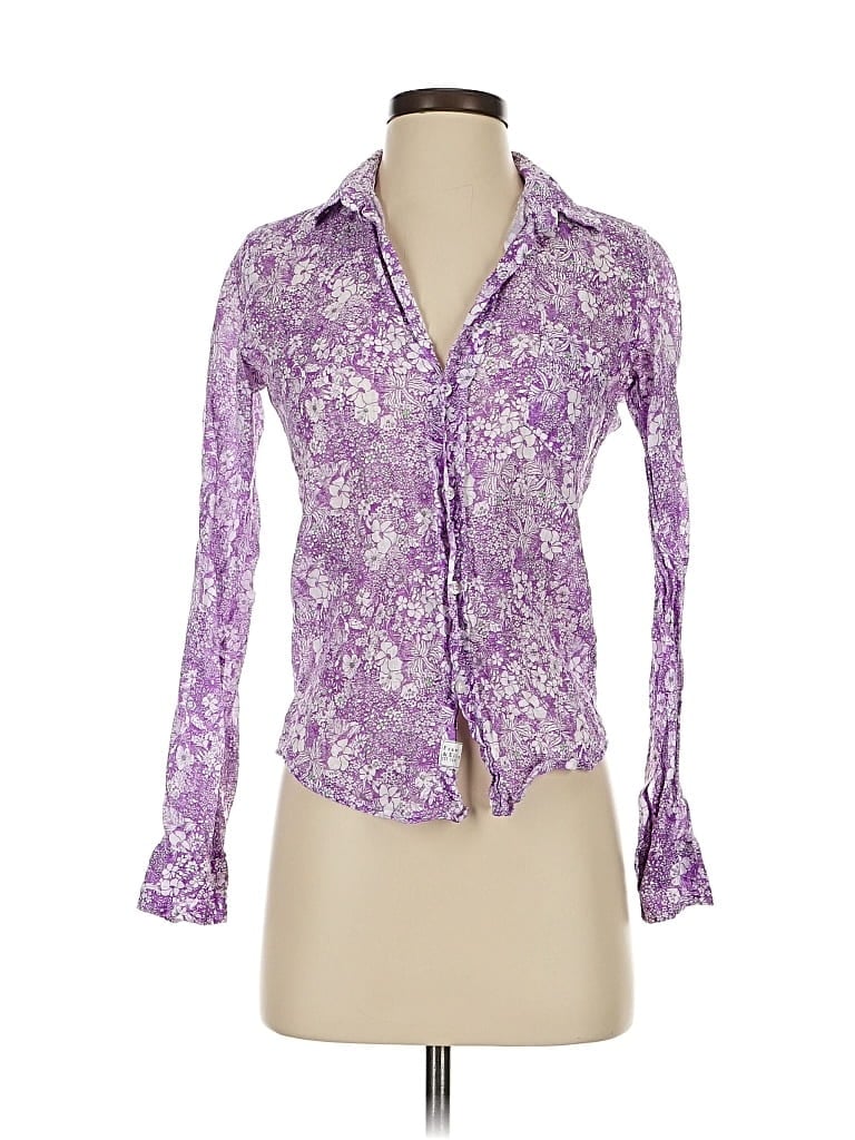 Pre-owned Frank & Eileen Long Sleeve Blouse In Purple