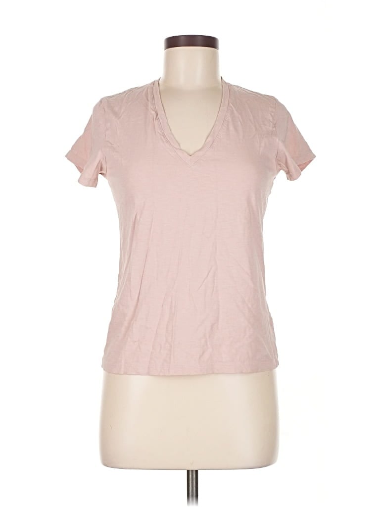 Pre-owned Uniqlo Short Sleeve Top Pink V Neck Tops