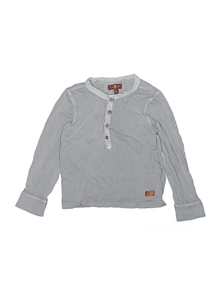 Pre-owned 7 For All Mankind Kids' Long Sleeve Henley Shirt In Gray