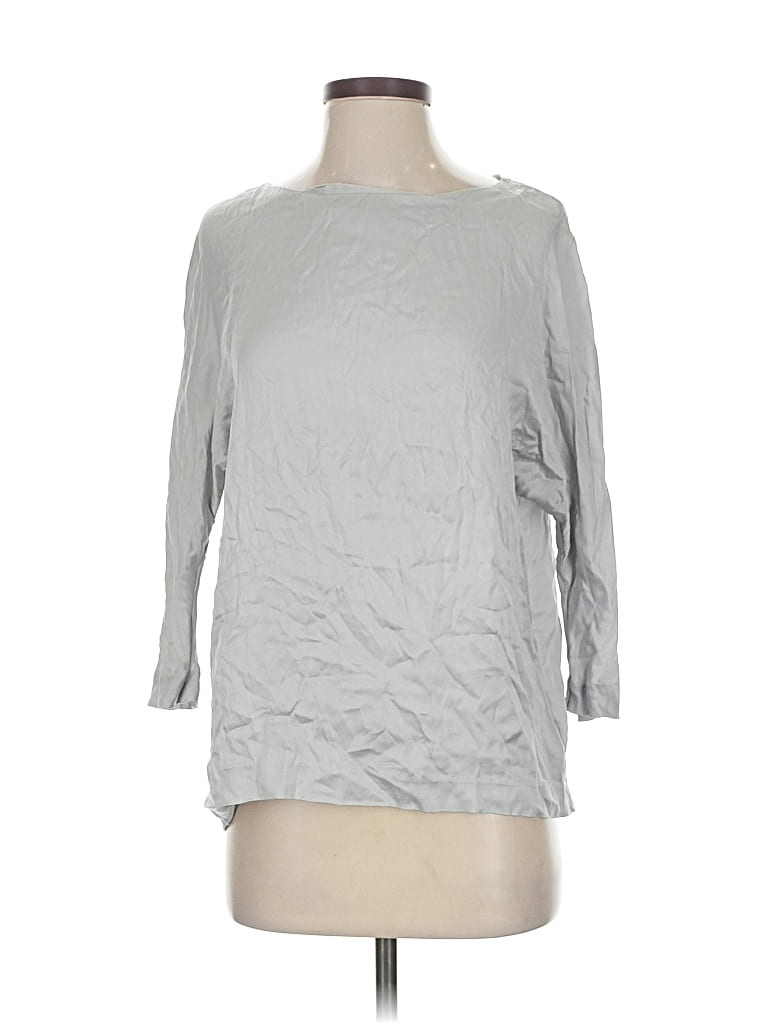 Pre-owned Theory 3/4 Sleeve Top Gray Boatneck Tops