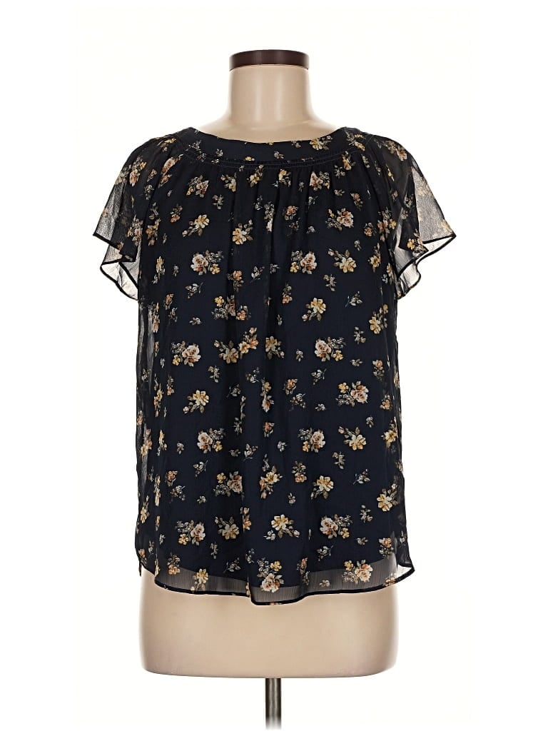 Pre-owned Lc Lauren Conrad Short Sleeve Blouse In Black