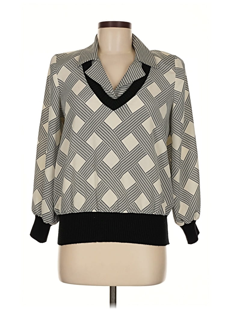 Pre-owned Leslie Fay 3/4 Sleeve Blouse In Gray