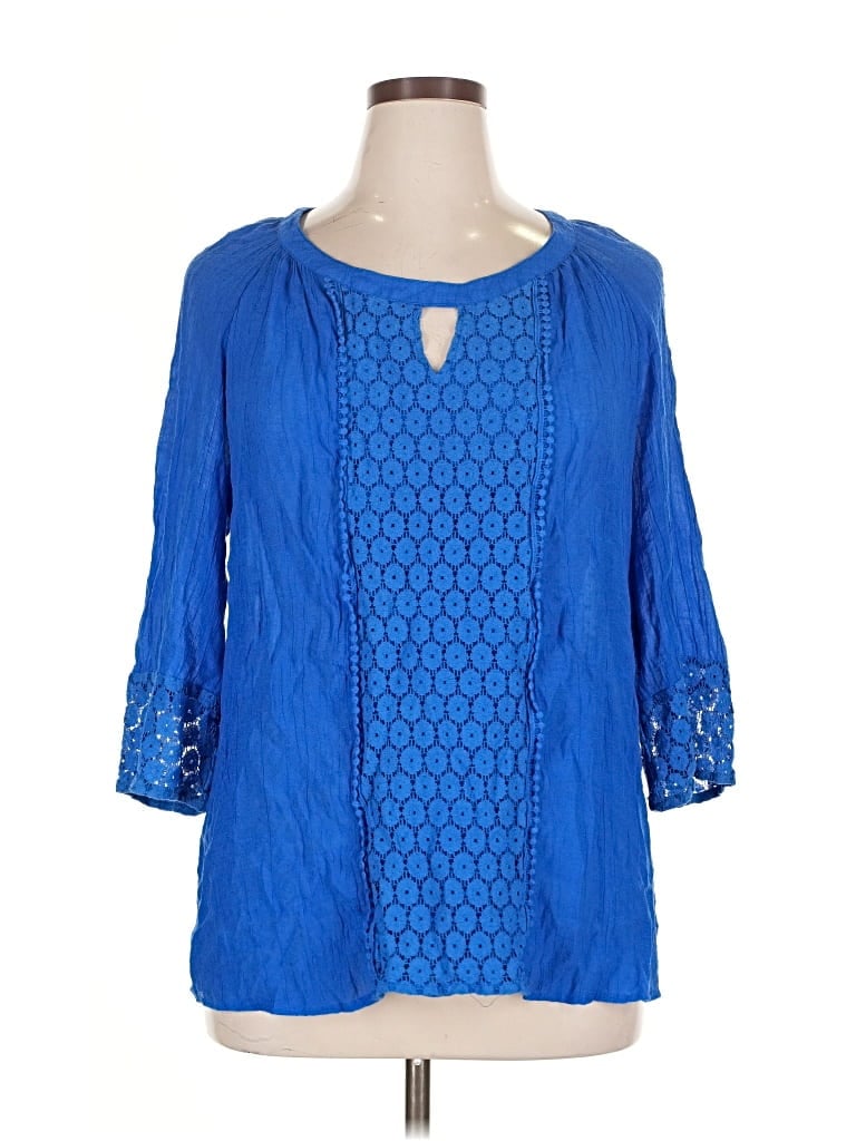 Pre-owned Valerie Stevens 3/4 Sleeve Blouse In Blue