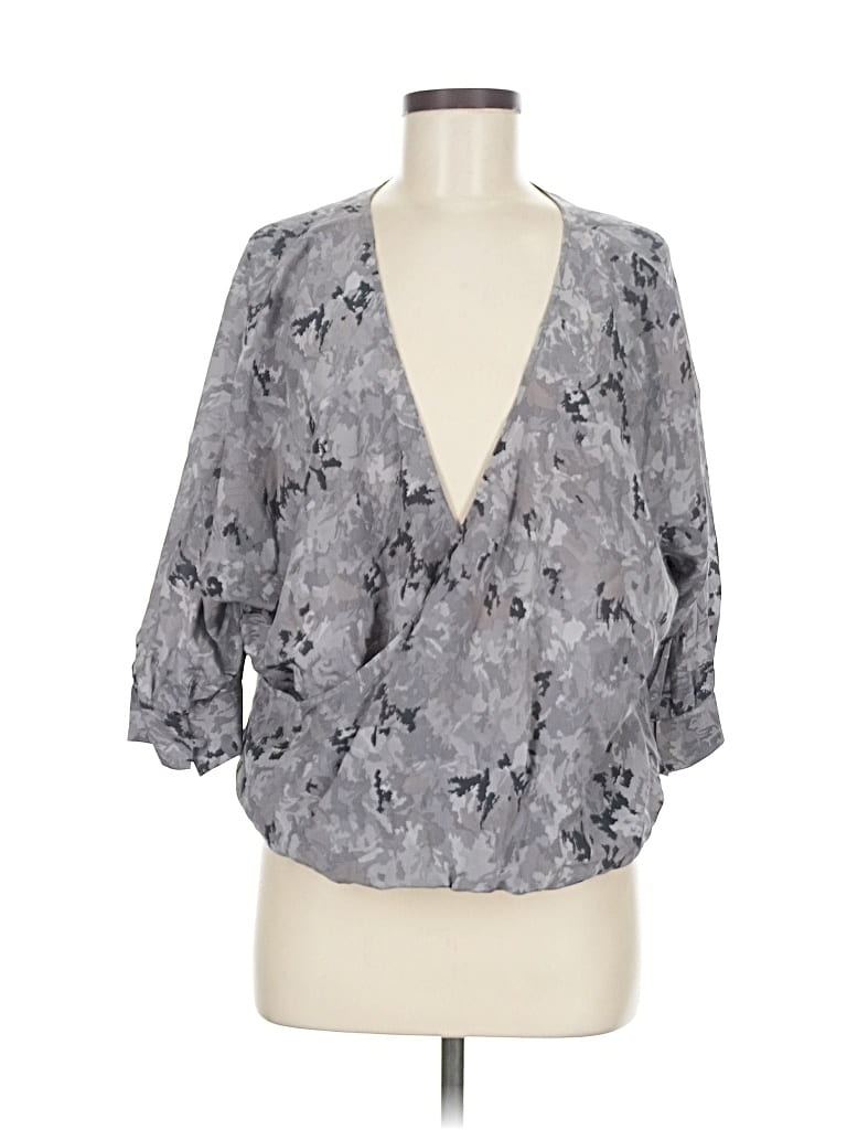 Pre-owned Joie 3/4 Sleeve Silk Top Gray Plunge Neckline Tops