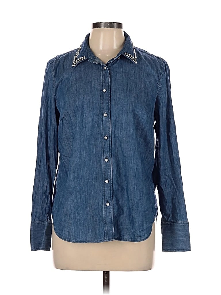 Pre-owned Talbots Long Sleeve Button Down Shirt In Blue