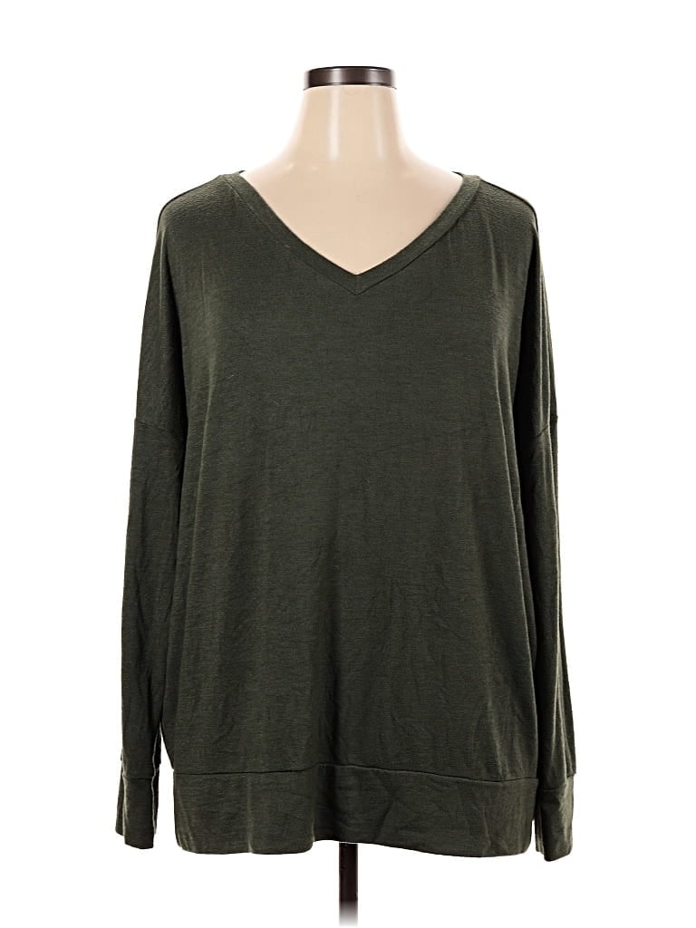 Pre-owned Daily Ritual Long Sleeve Top Green V Neck Tops