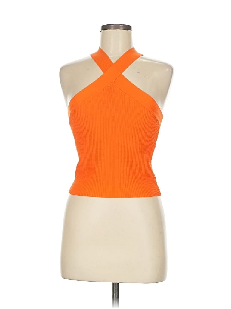 Pre-owned Allie Rose Sleeveless Top Orange Halter Neckline Tops