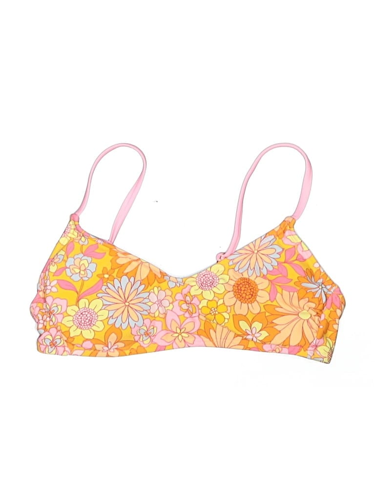 Pre-owned Wild Fable Swimsuit Top Yellow Floral Pattern Swimwear