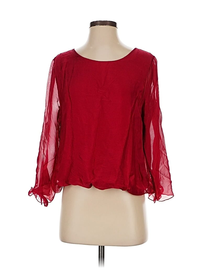 Pre-owned Gigi Moda 3/4 Sleeve Silk Top Red Square Neckline Tops