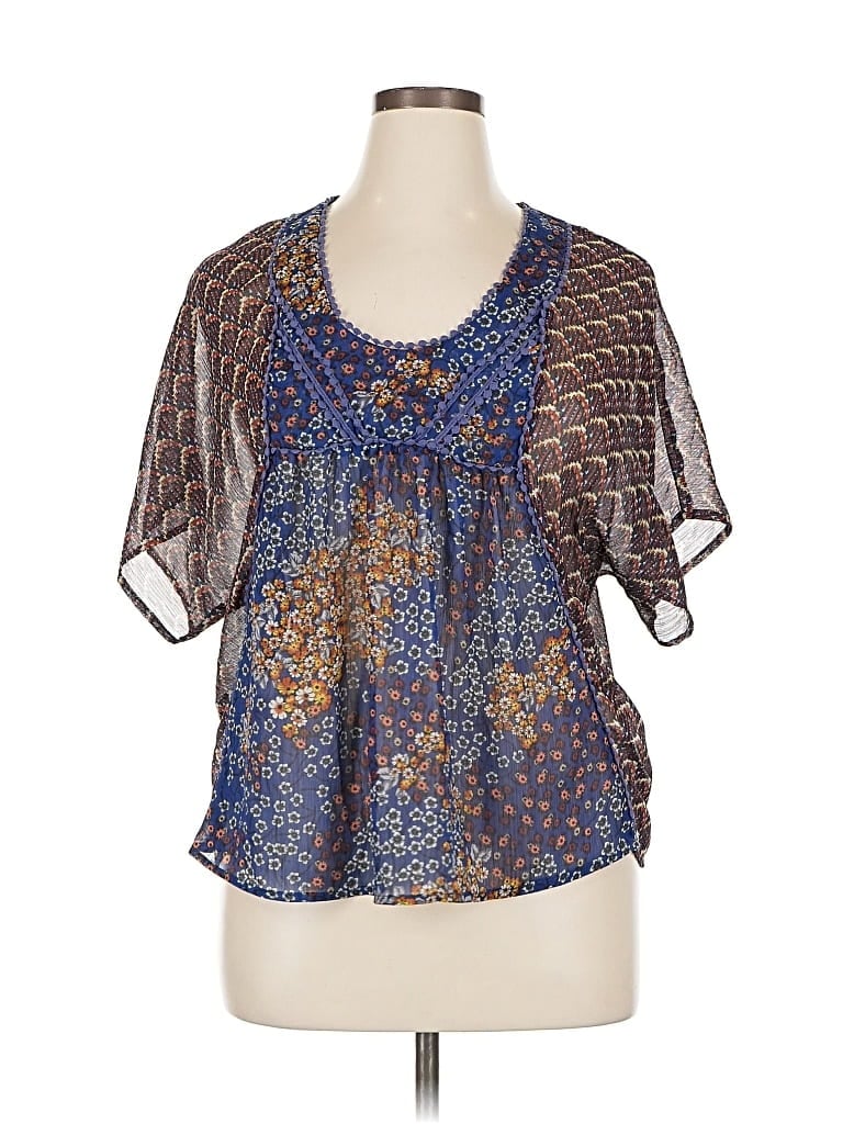 Pre-owned Xhilaration Short Sleeve Blouse In Blue