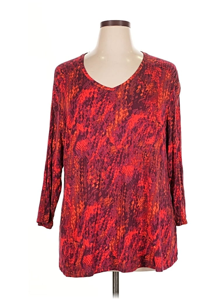 Pre-owned H By Halston 3/4 Sleeve Top Red Snake Print Pattern Scoop Neck Tops
