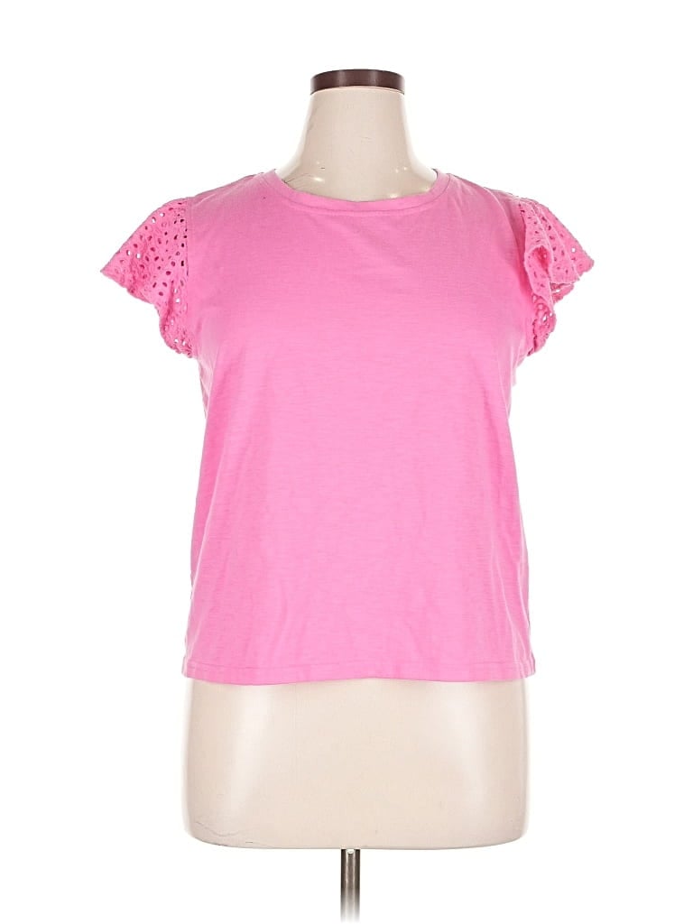Pre-owned Jane And Delancey Short Sleeve Top Pink Crew Neck Tops