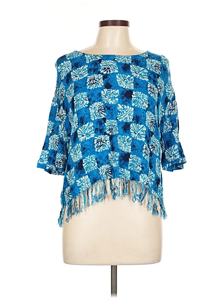 Pre-owned Carole Little 3/4 Sleeve Blouse In Blue