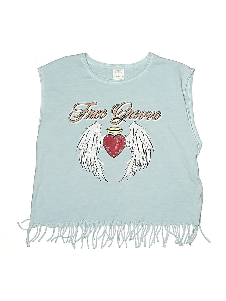 Pre-owned Zara Kids' Sleeveless Top Teal Sweetheart Neckline Tops In Blue