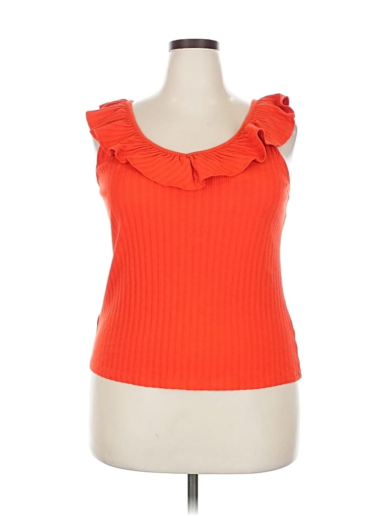 Pre-owned Ann Taylor Factory Sleeveless Top Orange Ruffles Neckline Tops
