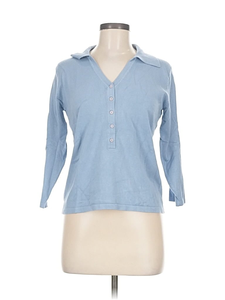 Pre-owned A Line 3/4 Sleeve Button Down Shirt In Blue