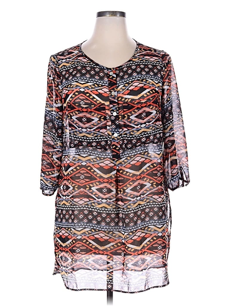 Pre-owned Fig And Flower 3/4 Sleeve Blouse In Silver