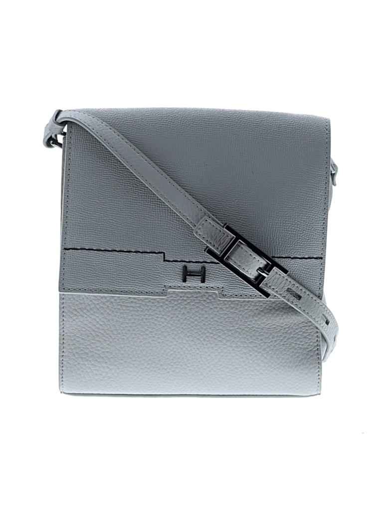 Pre-owned H By Halston Leather Crossbody Bag In Gray