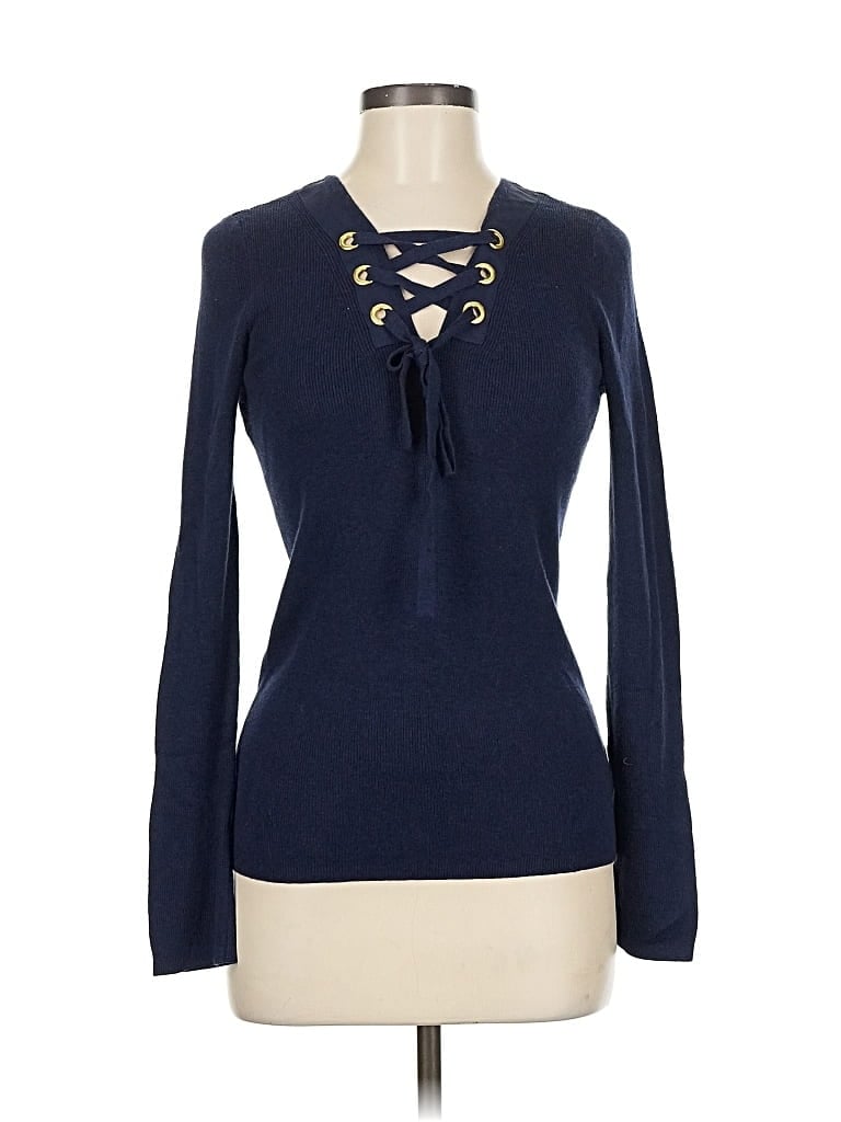 Pre-owned Michael Michael Kors Long Sleeve Top Blue Keyhole Neckline Tops