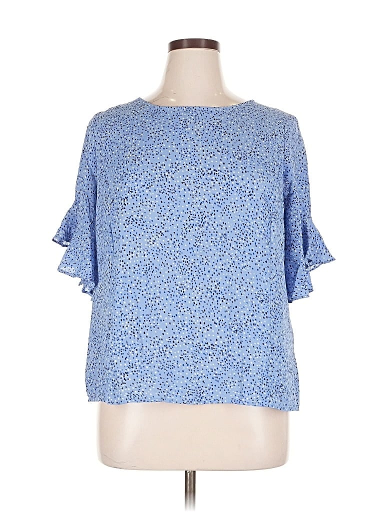 Pre-owned Liz Claiborne Career Short Sleeve Blouse In Blue