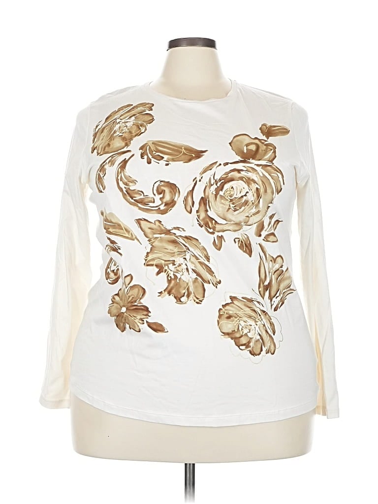 Pre-owned Jones New York Signature 3/4 Sleeve T-shirt In White