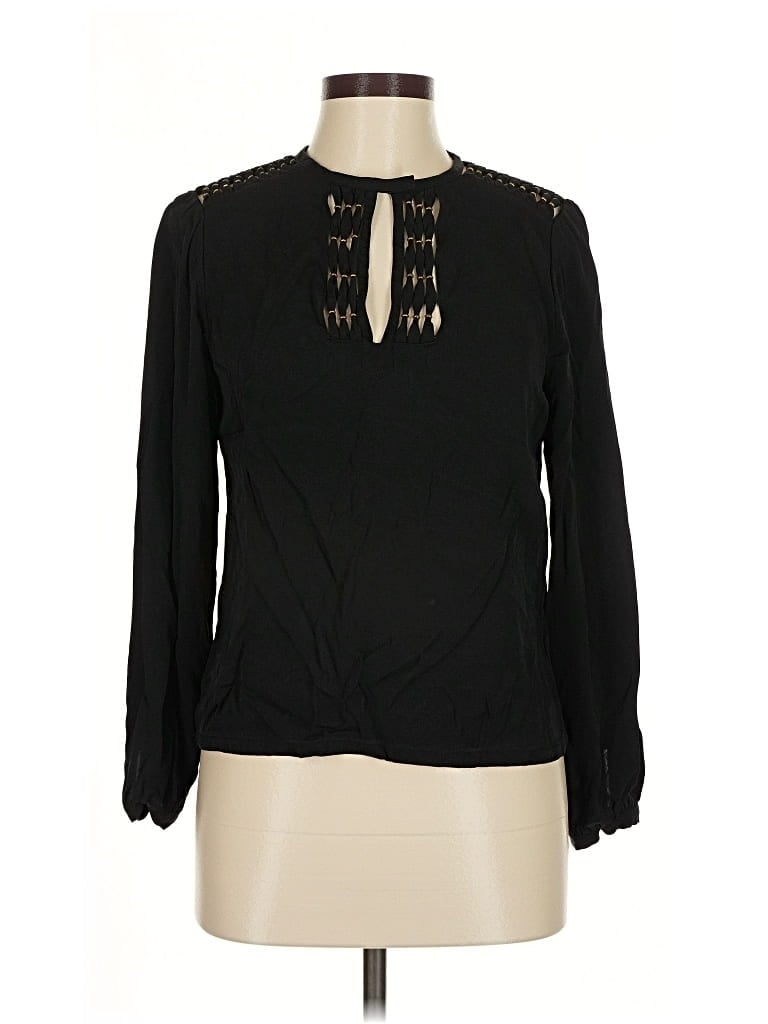 Pre-owned Diane Von Furstenberg Long Sleeve Silk Top Black Keyhole Neckline Tops