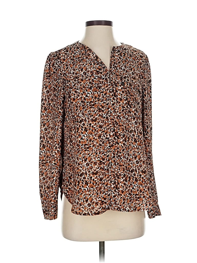 Pre-owned Jones New York Signature Long Sleeve Blouse In Brown