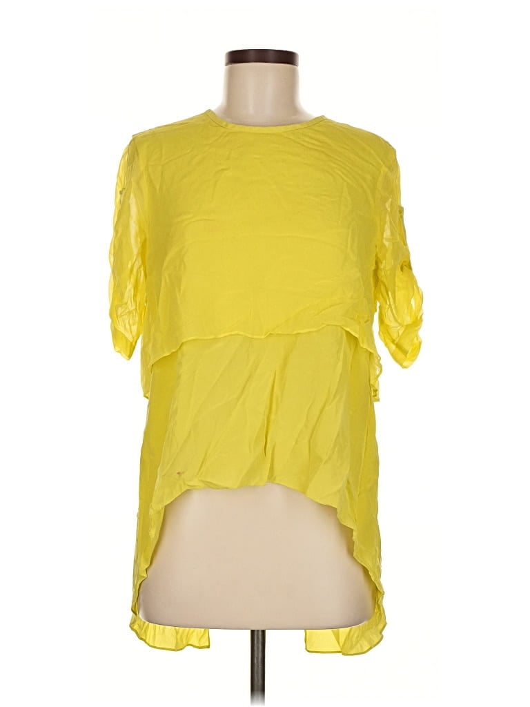 Pre-owned Unbranded Short Sleeve Blouse In Yellow