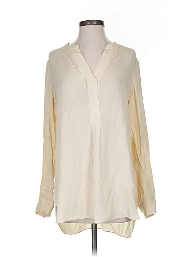 Pre-owned Theory Long Sleeve Silk Top Ivory Open Neckline Tops In White
