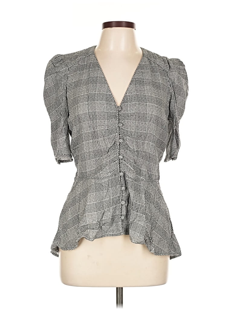 Pre-owned Veronica Beard Short Sleeve Blouse In Gray