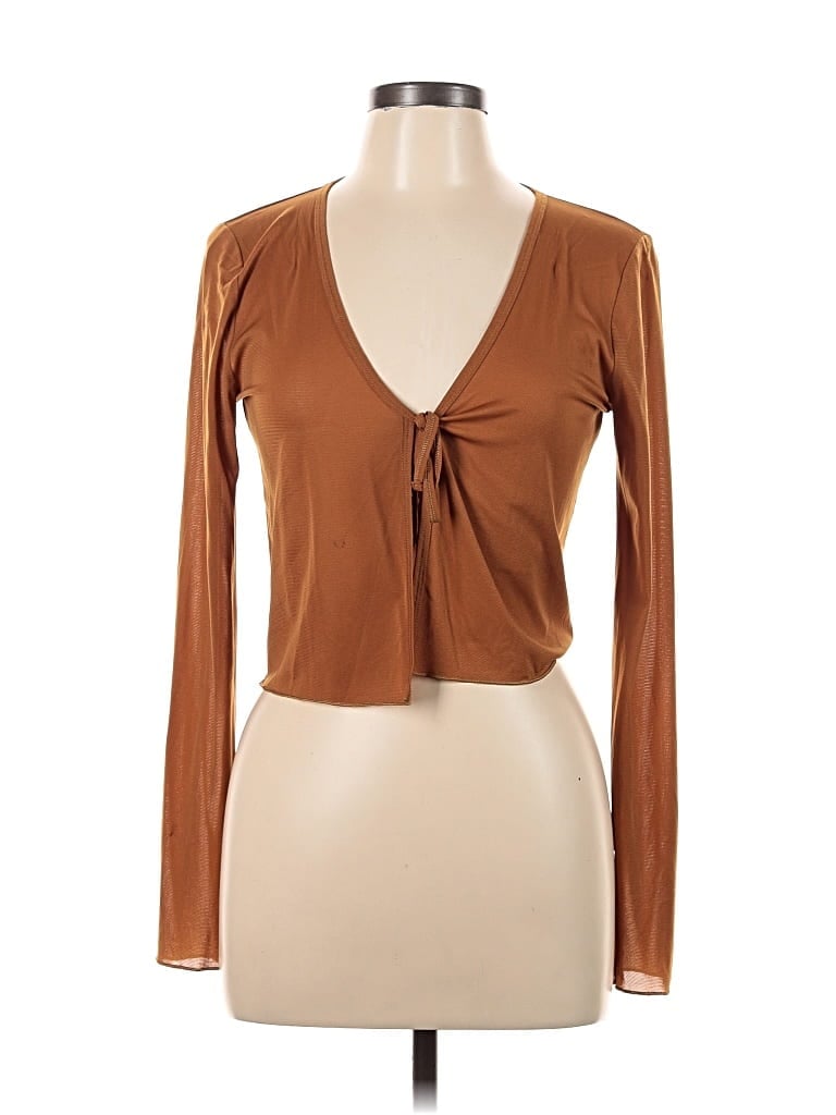 Pre-owned Wilfred Long Sleeve Top Brown Plunge Neckline Tops