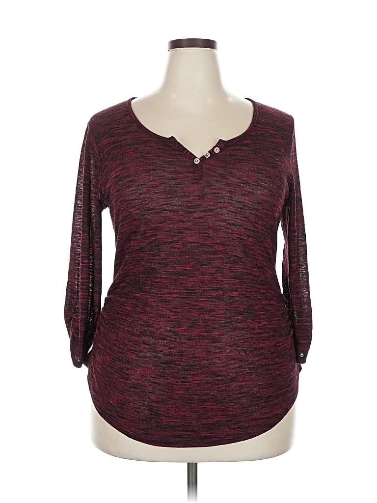 Pre-owned Allison Brittney 3/4 Sleeve Top Burgundy Scoop Neck Tops