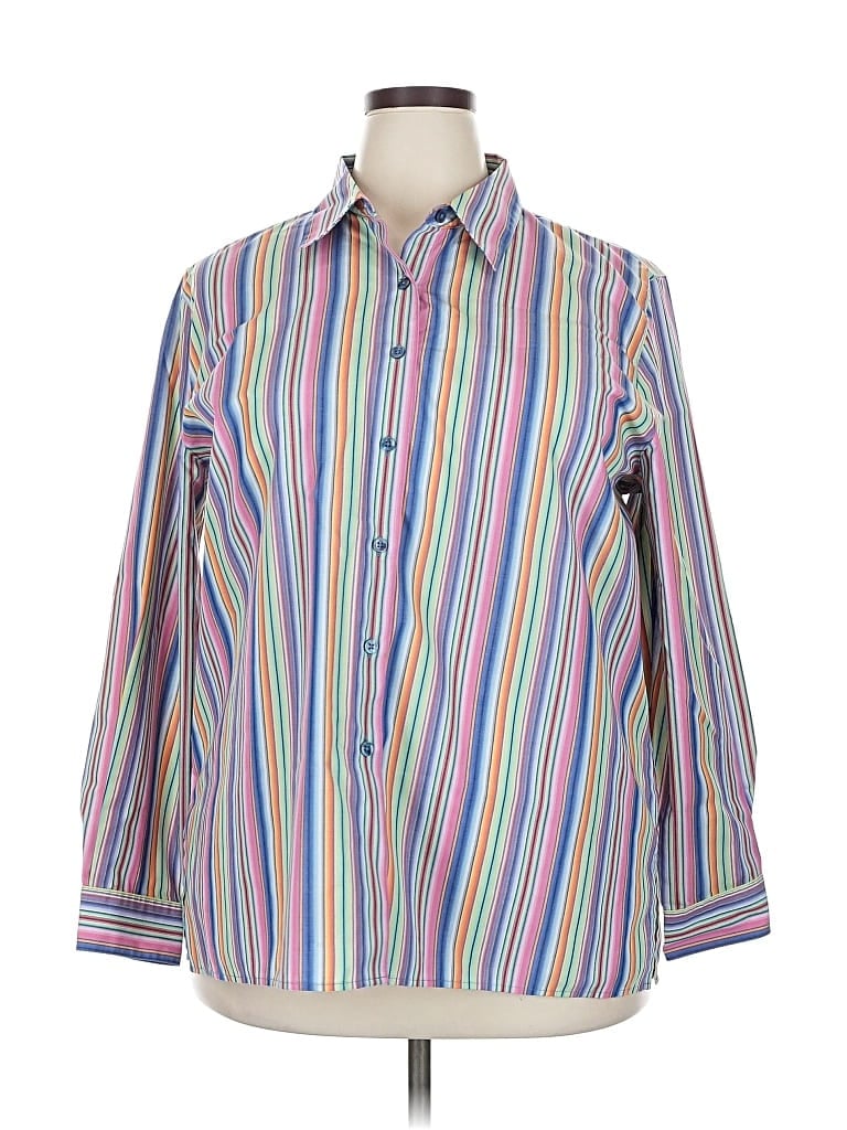 Pre-owned Foxcroft Long Sleeve Button Down Shirt In Blue