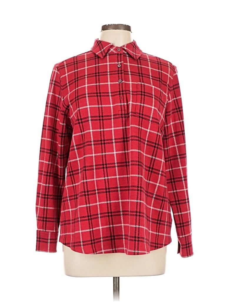 Pre-owned Lands' End Long Sleeve Button Down Shirt In Red