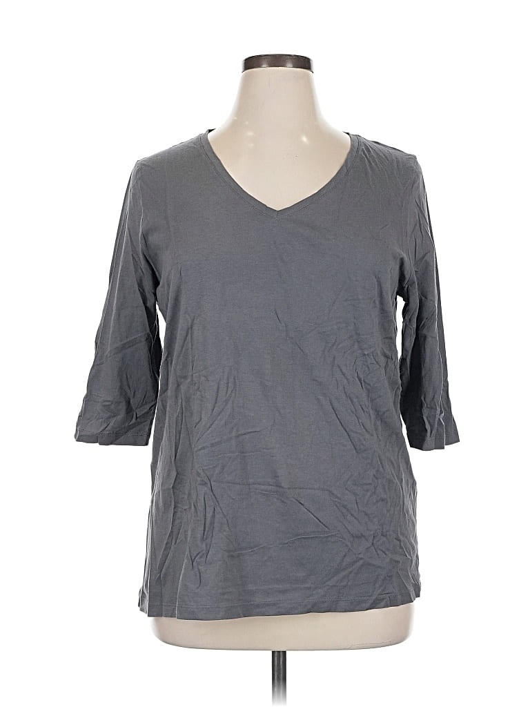 Pre-owned Hue 3/4 Sleeve T-shirt In Gray