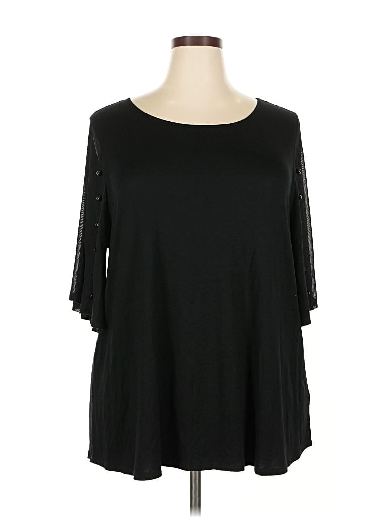 Pre-owned Cable & Gauge 3/4 Sleeve Top Black Cold Shoulder Neckline Tops