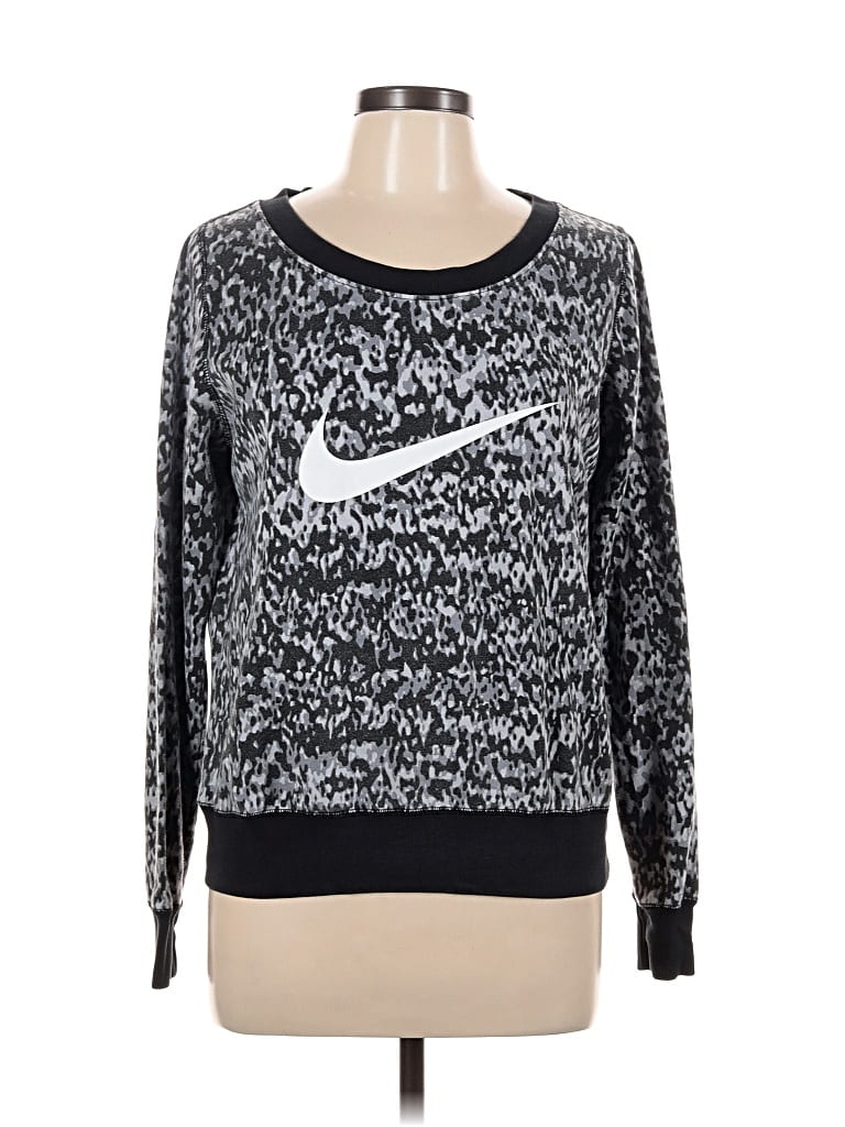 Pre-owned Nike Long Sleeve Top Silver Crew Neck Tops