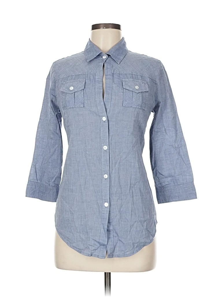 Pre-owned Elizabeth And James 3/4 Sleeve Button Down Shirt In Blue