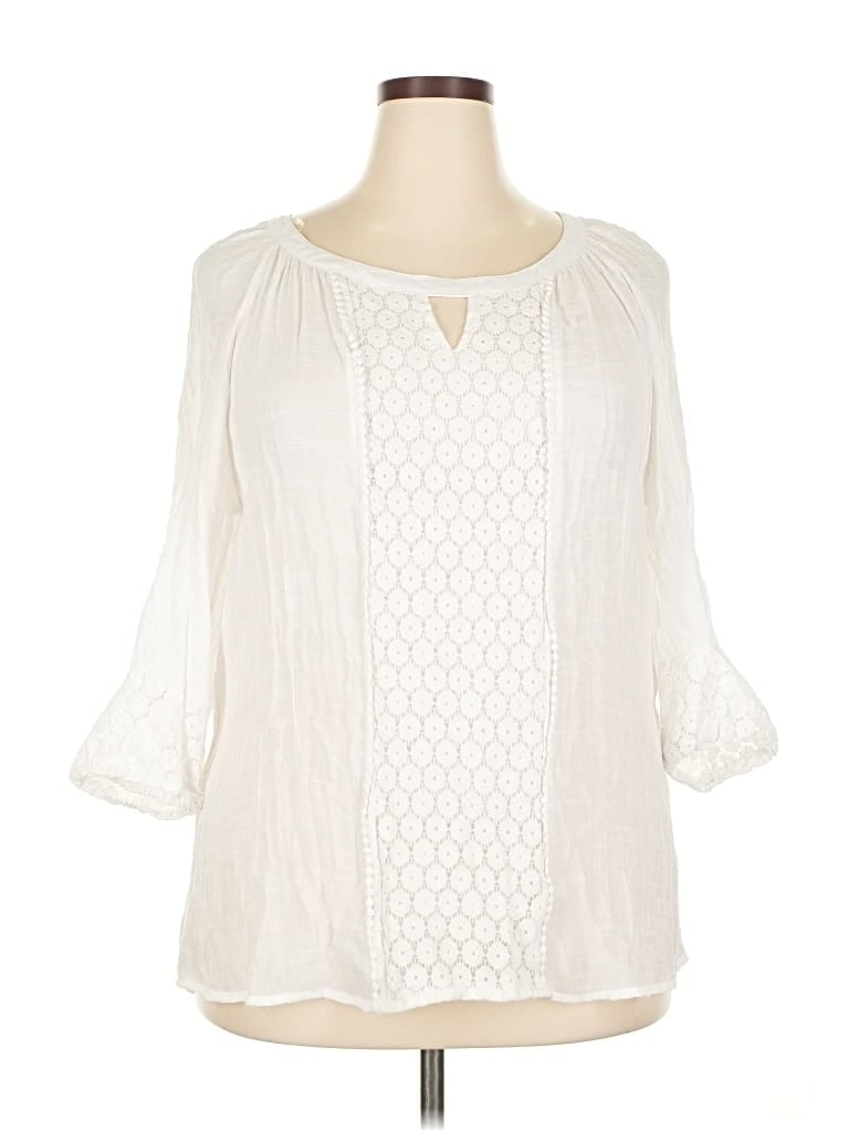 Pre-owned Valerie Stevens 3/4 Sleeve Blouse In White