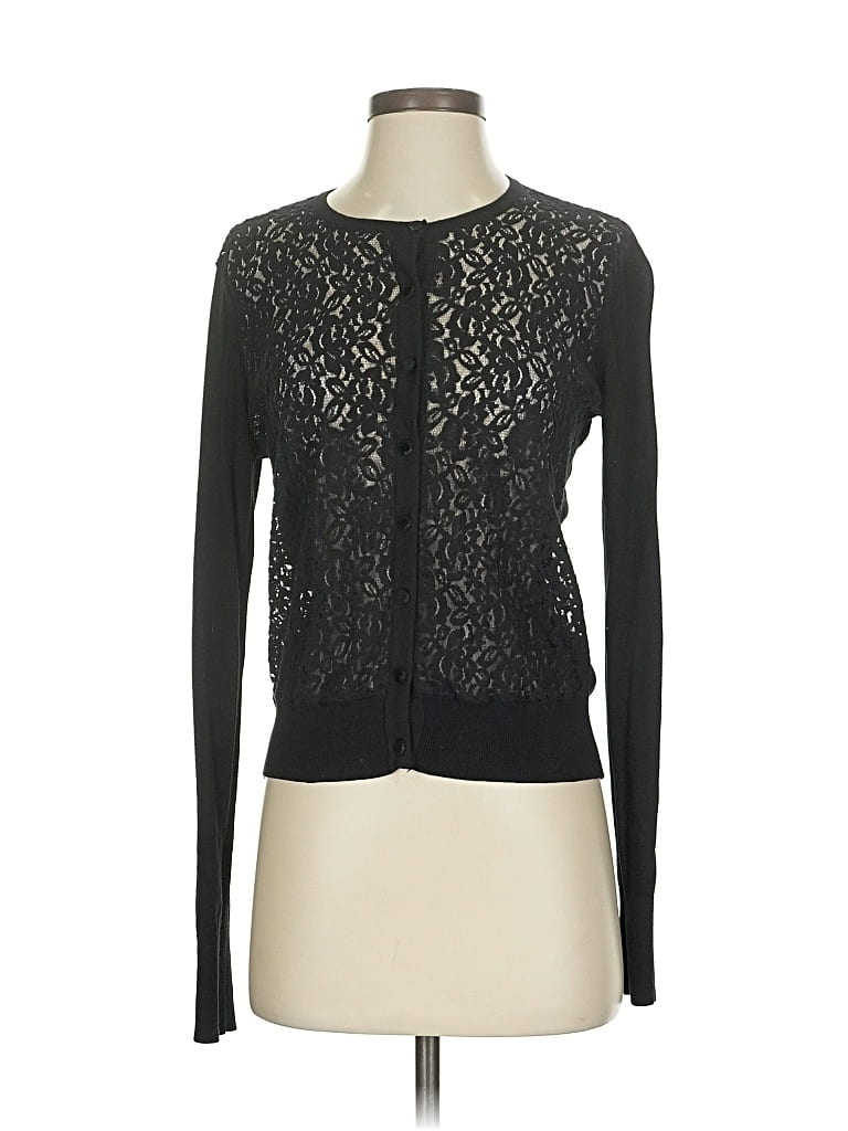 Pre-owned August Silk Cardigan Sweater In Black