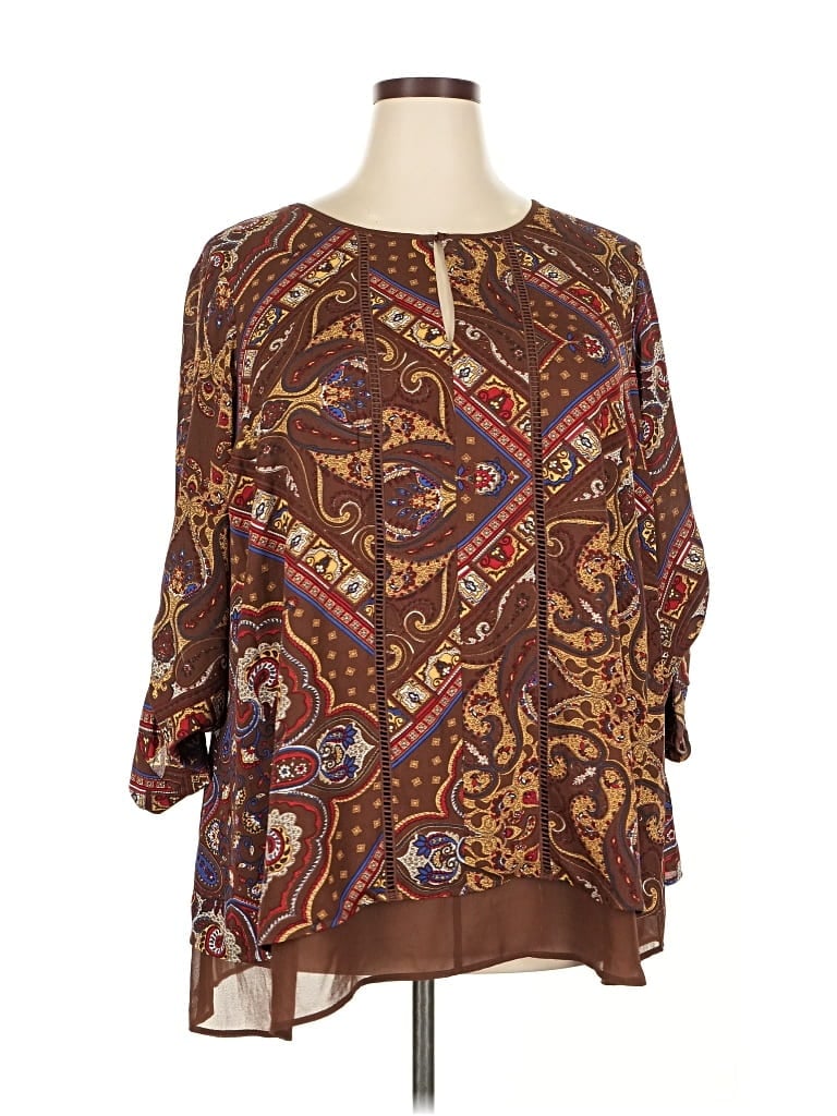 Pre-owned Signature Studio 3/4 Sleeve T-shirt In Brown