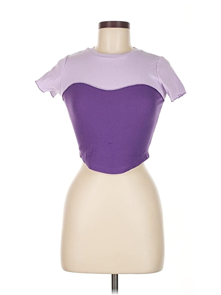 Pre-owned Cider Short Sleeve Top Purple Sweetheart Neckline Tops