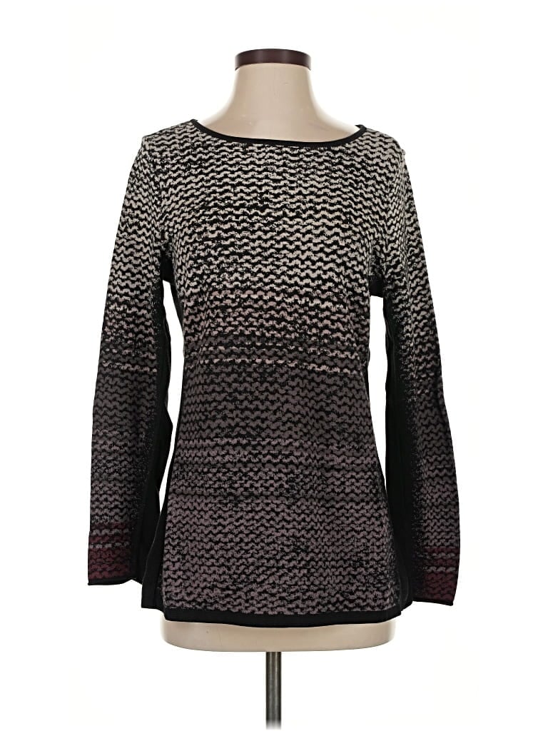 Pre-owned Nic + Zoe Long Sleeve Top Black Boatneck Tops