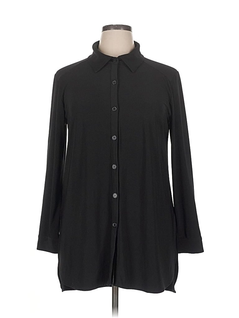 Pre-owned Nina Leonard Long Sleeve Blouse In Black