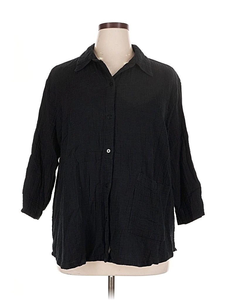 Pre-owned Logo By Lori Goldstein 3/4 Sleeve Button Down Shirt In Black